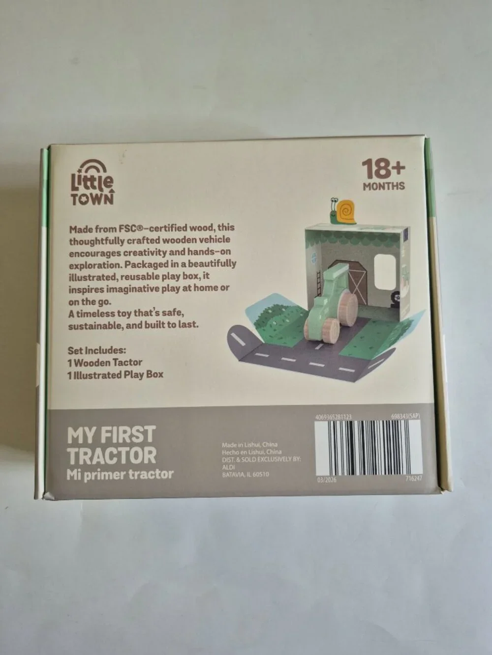 Little Town Wooden My First Tractor Pull Toy, 18+ months, NIB